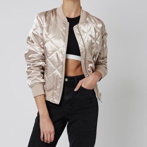 TOPSHOP Metallic Pink Quilted Bomber Jacket